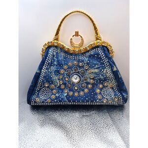 Women's Handbag Purse Celestial Denim Look Rhinestone Fairycore Elegant As-Is